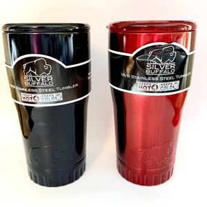 SET OF 2-Silver Buffalo Stainless Steel Tumbler Set - Black and Red